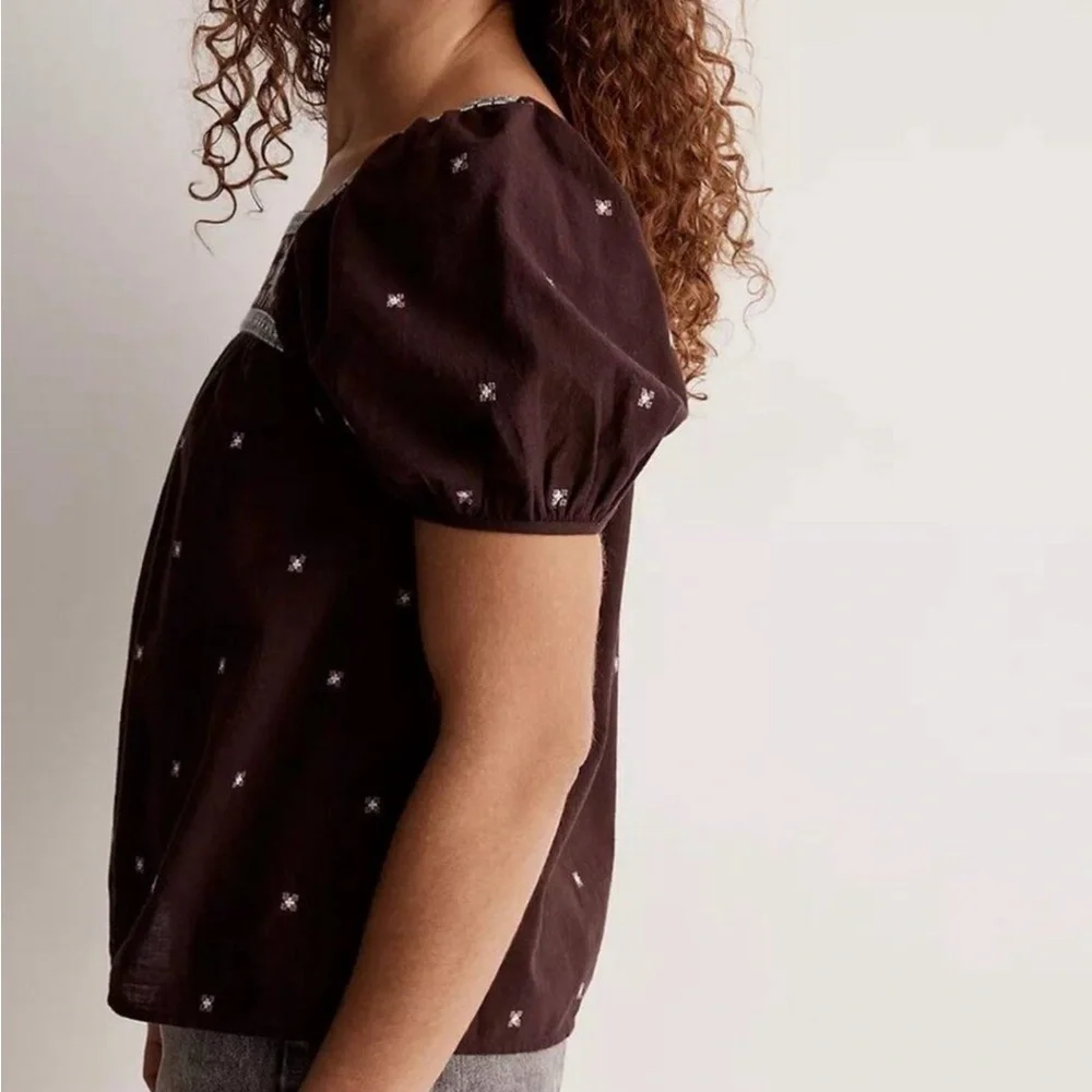 Madewell Embroidered Crinkle Cotton Puff Sleeve Blouse - Picture 2 of 6